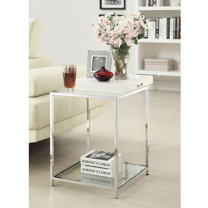 Hivvago Modern Classic Metal End Table with White Removable Tray