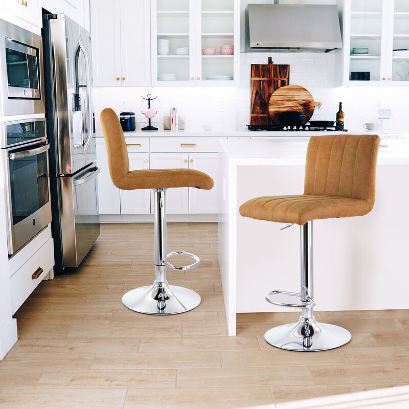 Elama 2 Piece Vintage Faux Leather Adjustable Bar Stool in Camel