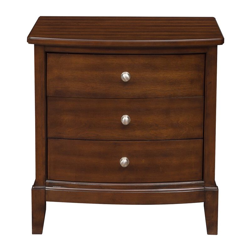 Dark Cherry Finish 1pc Nightstand of 3x Drawers Satin Nickel Tone Knobs Transitional Style Bedroom Furniture