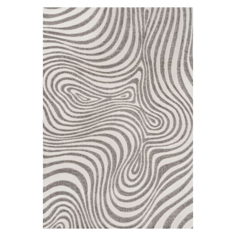 Maribo High-Low Abstract Groovy Striped Dark Blue/Cream 5 ft. x 8 ft. Indoor/Outdoor Area Rug