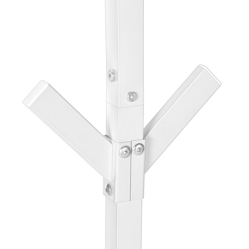 Monarch Specialties I 2059 Coat Rack, Hall Tree, Free Standing, 8 Hooks, Entryway, 70"H, Bedroom, Metal, White, Contemporary, Modern