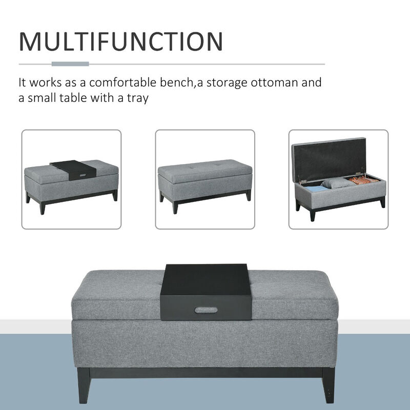 Versatile Living Room Storage: 42" Charcoal Gray Ottoman with Removable Tray