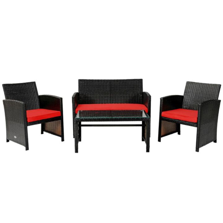 Hivvago 4 Pieces Patio Rattan Cushioned Furniture Set