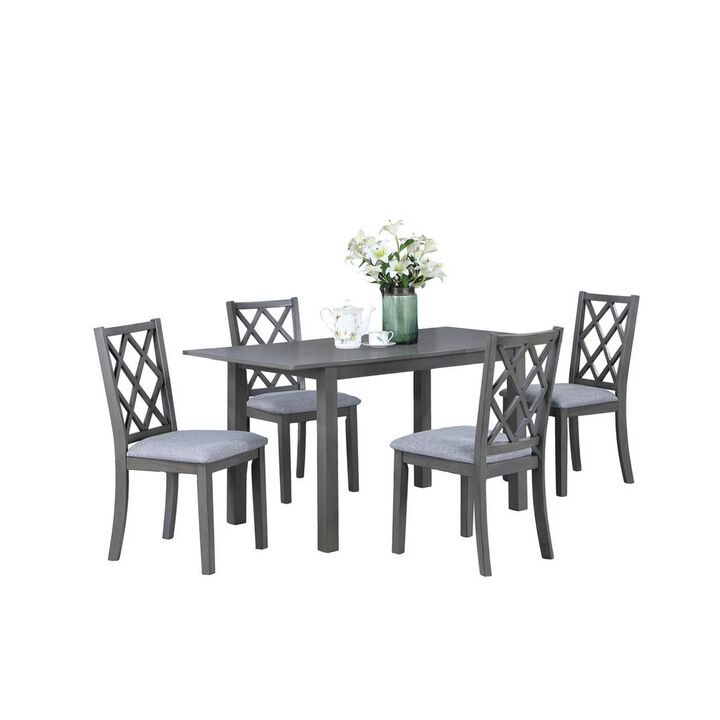 Lisle 5 Piece Extendable Dining Table and 4 Crossback Chair Set, Gray Wood - Benzara
