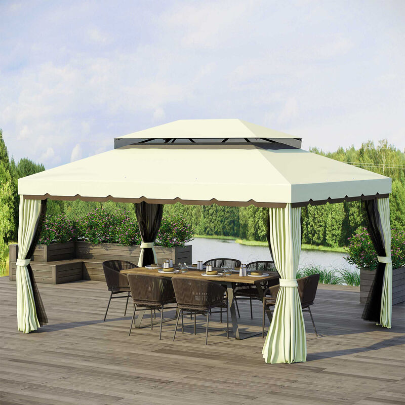 Outsunny 10' x 13' Patio Gazebo, Outdoor Gazebo Canopy Shelter with Netting and Curtains, Aluminum Frame for Garden, Lawn, Backyard and Deck, Cream White