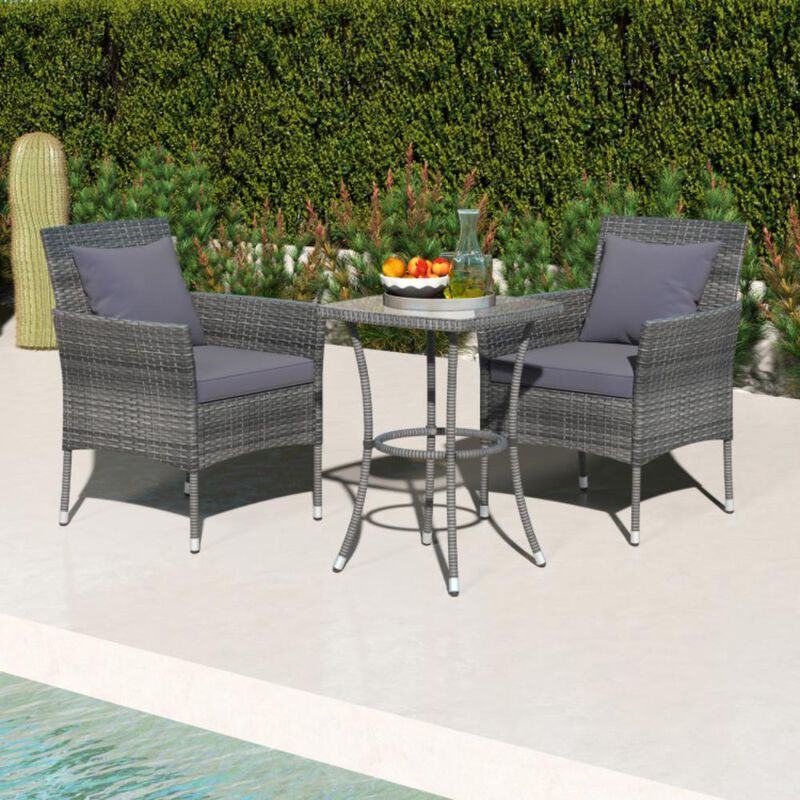 Hivvago 3 Pieces Patio Furniture Set with Cushioned Patio Chairs and Tempered Glass Coffee Table