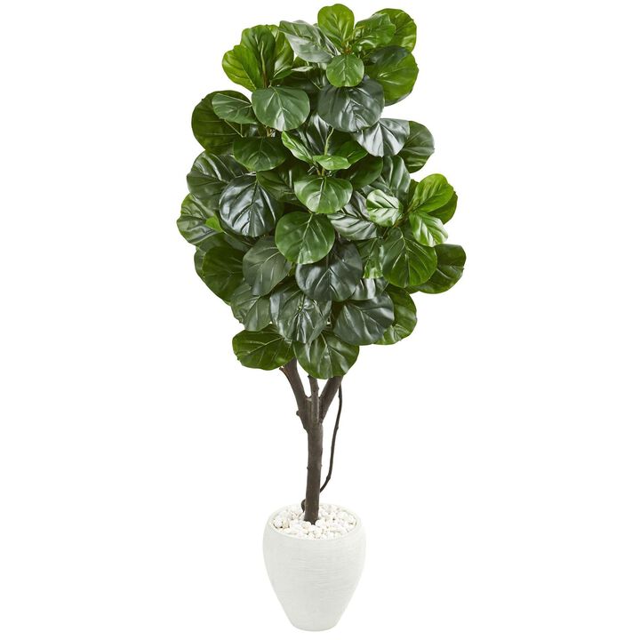 Nearly Natural 68-in Fiddle Leaf Fig Artificial Tree in White Planter