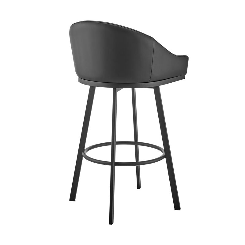 Noran Swivel Stool in Black Metal with Grey Faux Leather