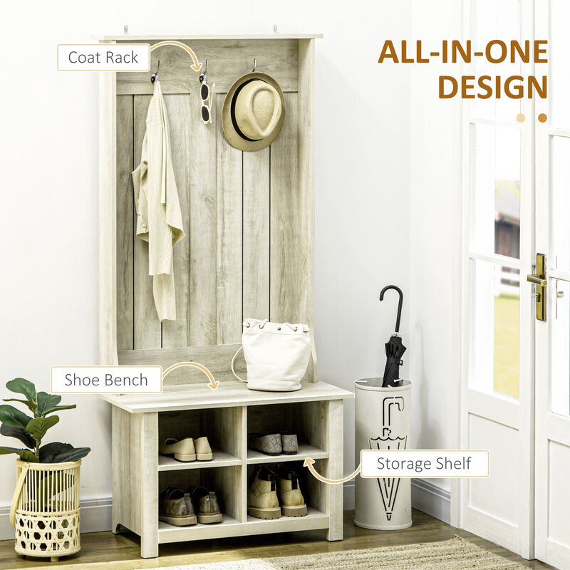 White Entryway Organizer: Hall Tree with Shoe Bench & Coat Rack