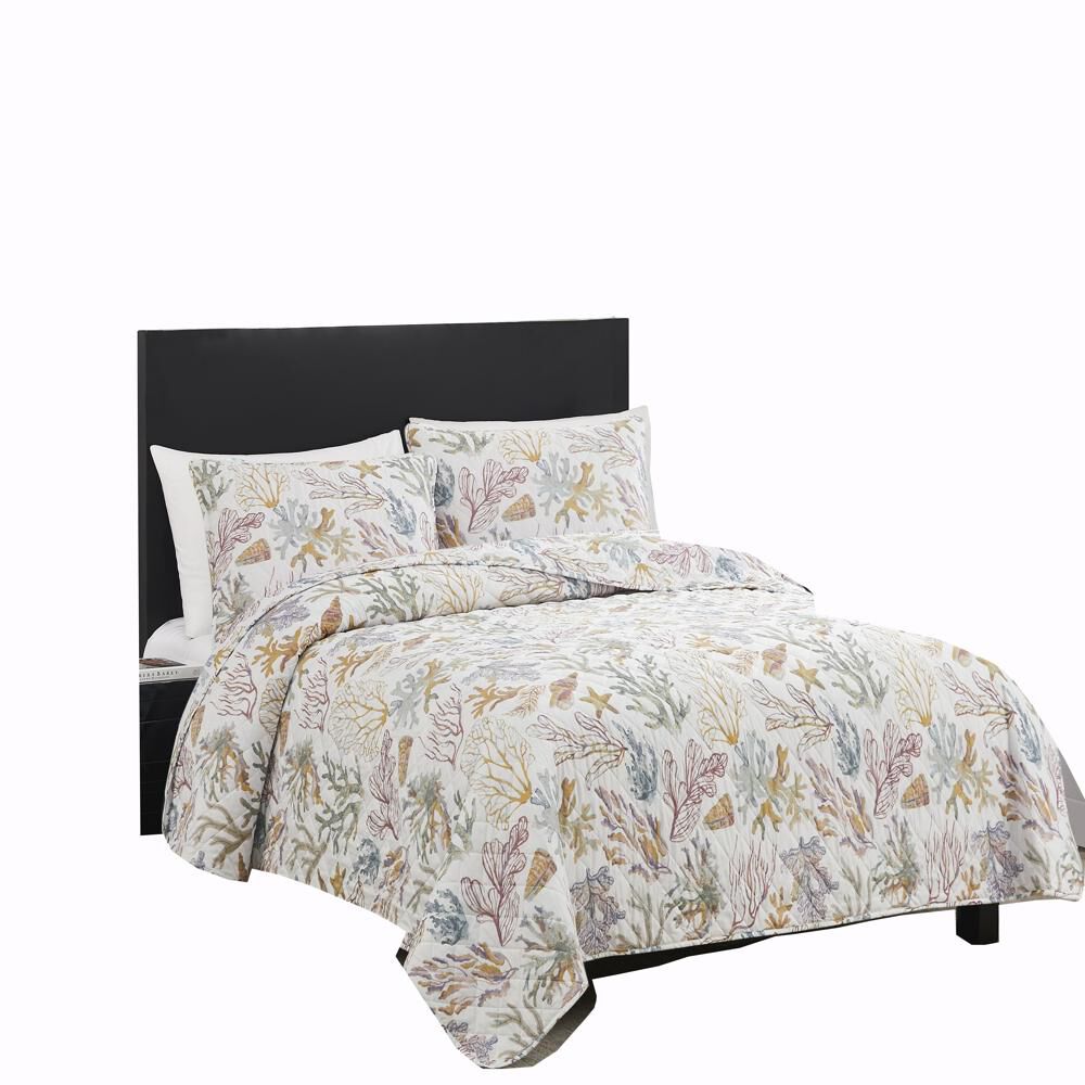 RT Designers Collection Melrose Mystic 3-Pieces Elegant Stitched Quilt Set  OB Queen Multicolor