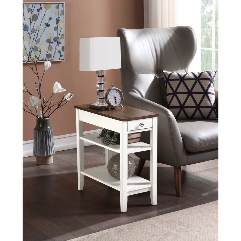 Convenience Concepts American Heritage 1 Drawer Chairside End Table with Shelves, 23.5 x 11.25 x 24, Driftwood Top/White Frame