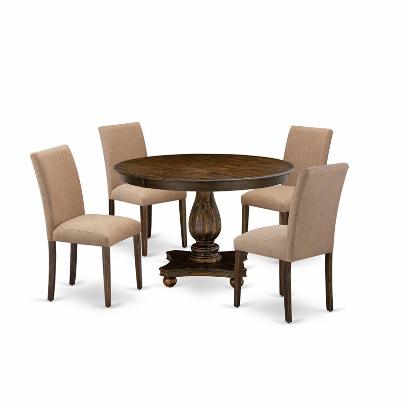 East West Furniture F2AB5-747 5Pc Kitchen Set - Round Table and 4 Parson Chairs - Distressed Jacobean Color