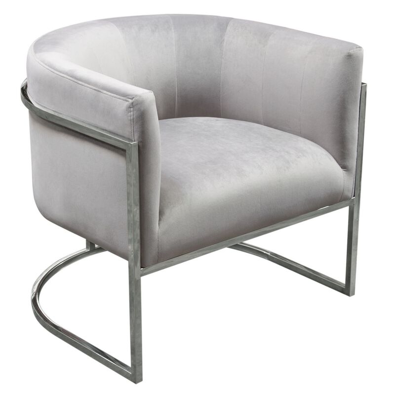 Kel 31 Inch Cantilever Accent Chair, Gray Velvet, Silver Stainless Steel - Benzara