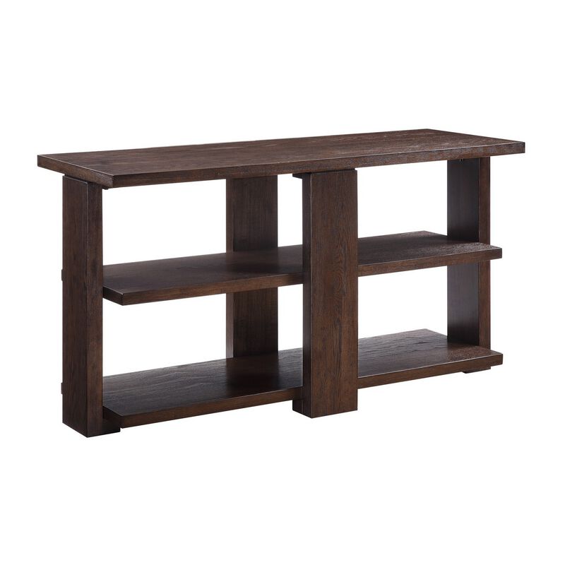 Wooden Sofa Table with 2 Open Display Shelves, Brown-Benzara