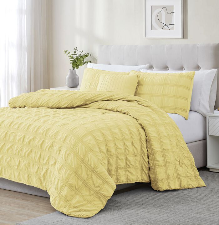 Ramallah Eliza Seersucker Comforter Set - 4-Piece - Queen 86x86", Yellow