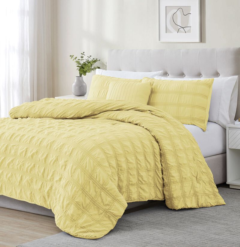 Ramallah Eliza Seersucker Comforter Set - 4-Piece - Queen 86x86", Yellow