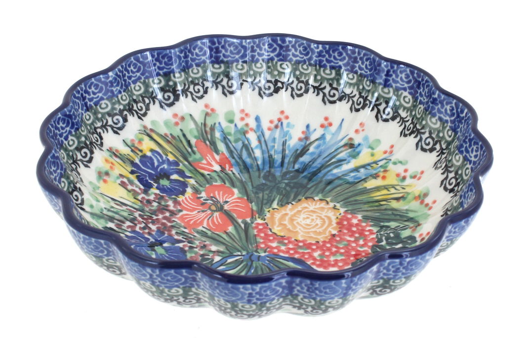 Blue Rose Polish Pottery Bluebird Medium Scallop Dish