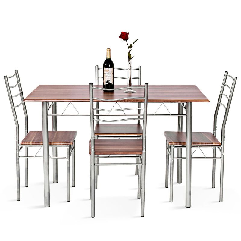 5 Pieces Wood Metal Dining Table Set with 4 Chairs