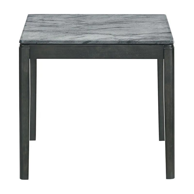 Kyo 24 Inch End Table, Gray Faux Marble Top, Sandy Texturing, Black Legs - Benzara