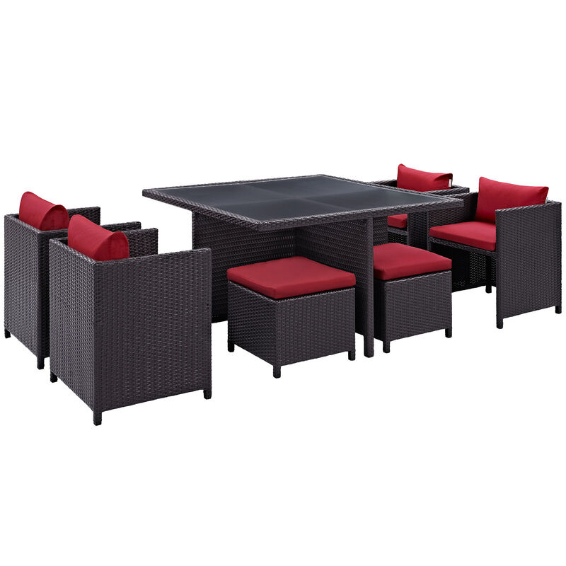 Inverse 9 Piece Outdoor Patio Dining Set - Espresso Red