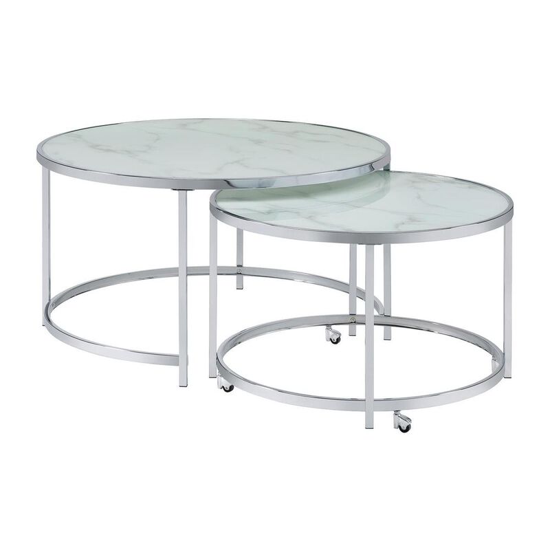 Lynn 2-piece Round Nesting Table White and Chrome