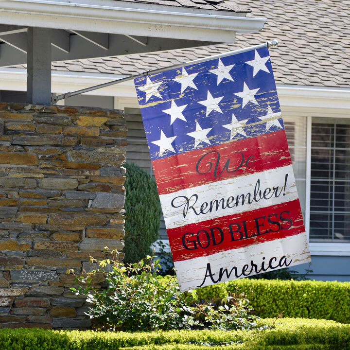 Stars and Stripes "We Remember! God Bless America" Patriotic Outdoor Flag - 40" x 28"