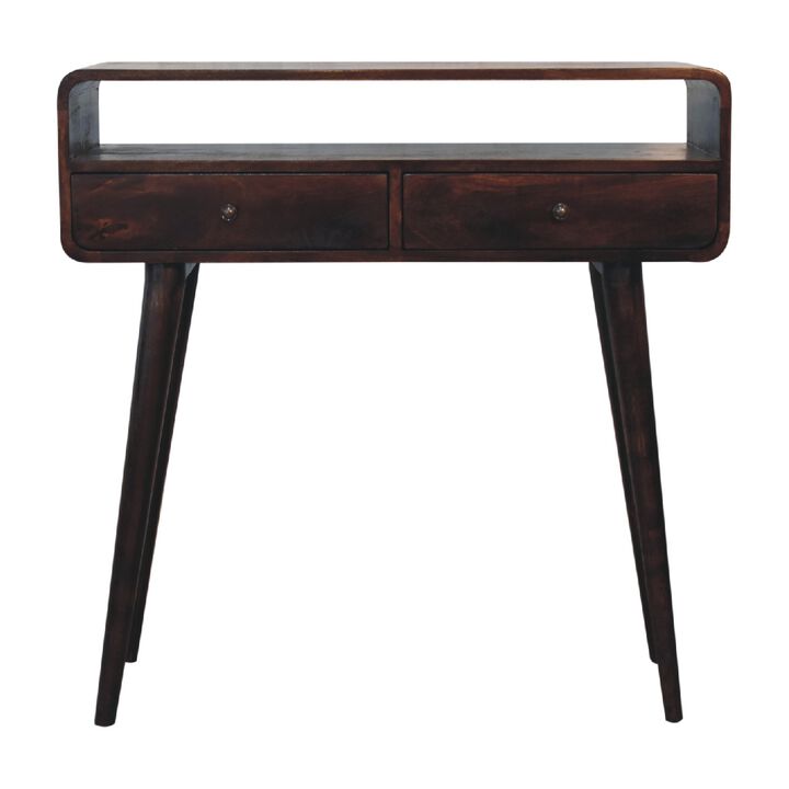 Curved Light Walnut  Solid Wood 2 Drawers Console Table