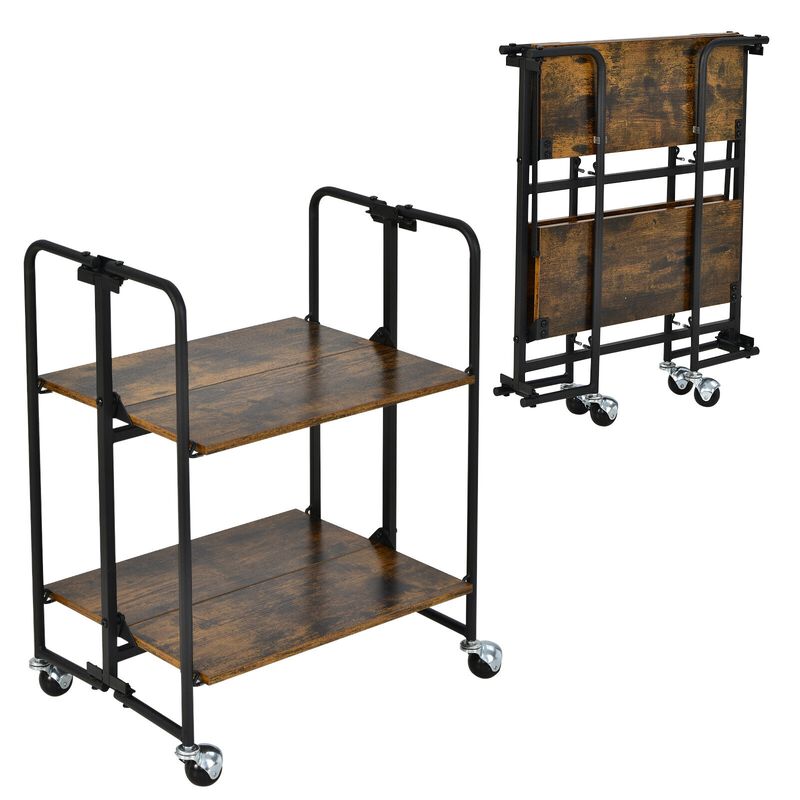 Foldable Rolling Cart with Storage Shelves for Kitchen