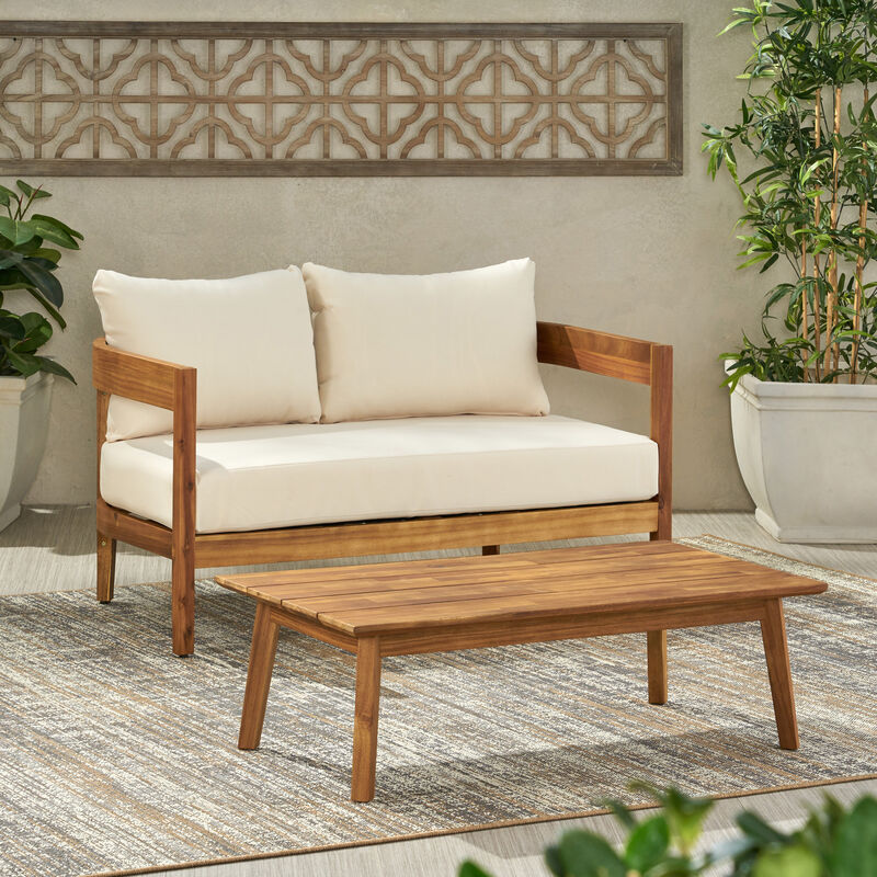 Merax Outdoor Loveseat Sofa with Coffee Table Set