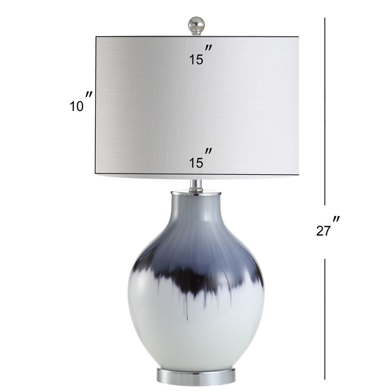 Mia 27" Glass/Metal LED Table Lamp, Blue/White