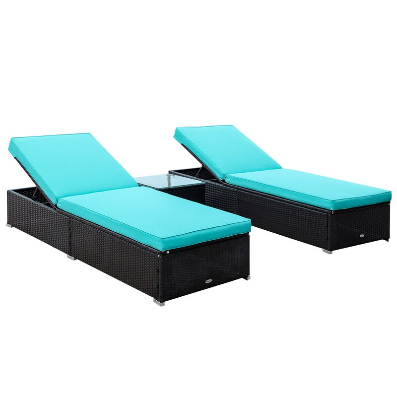 Turquoise Poolside Duo: 2PC Rattan Lounge Chair Set with Table