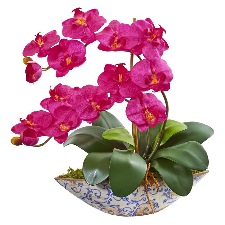 Nearly Natural 16-in Phalaenopsis Orchid Artificial Arrangement in Vase