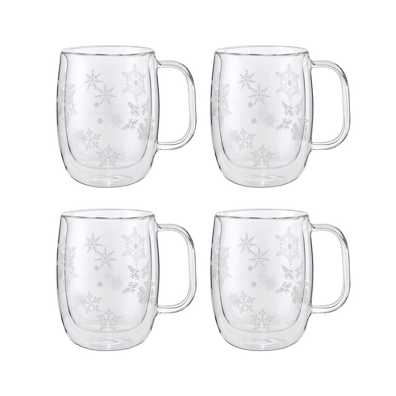 ZWILLING Sorrento Double Wall Glass Snowflake Coffee Mugs, Set of 4, 12oz. Each