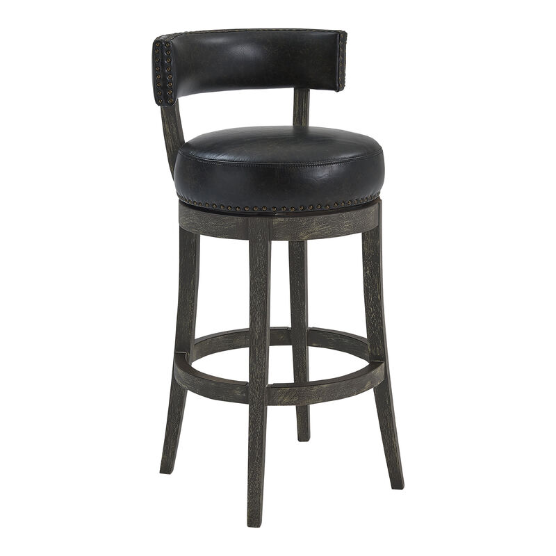 Corbin  Counter Height Swivel Onyx Faux Leather and American Grey Wood Bar Stool