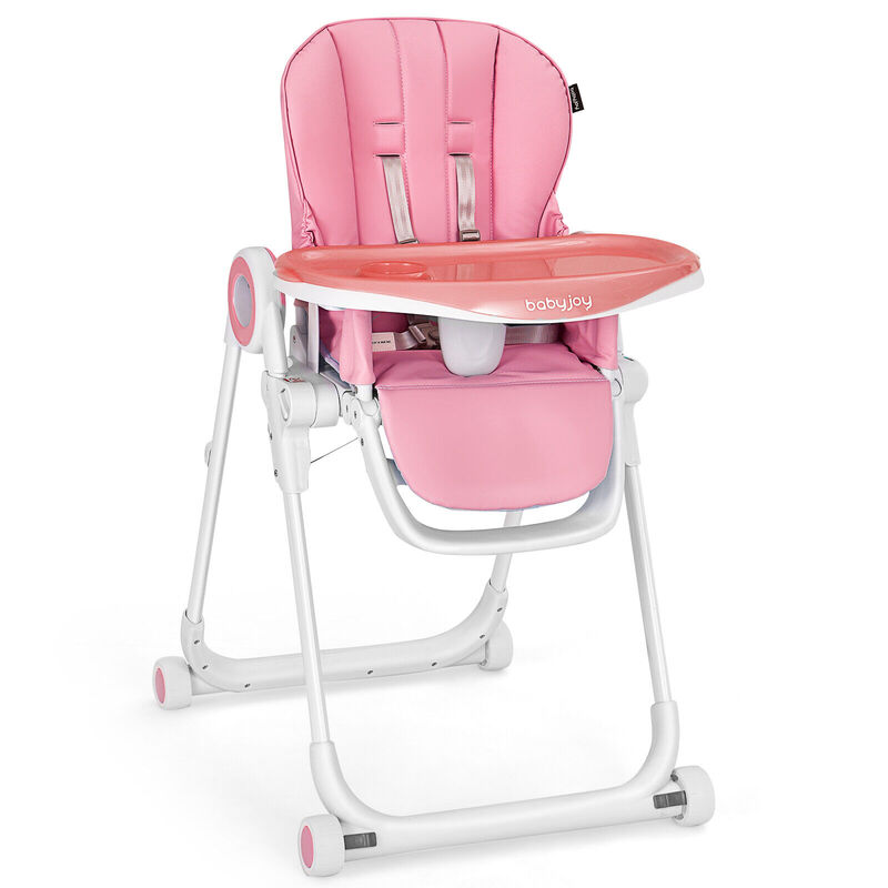 Baby High Chair Foldable Feeding Chair with 4 Lockable Wheels