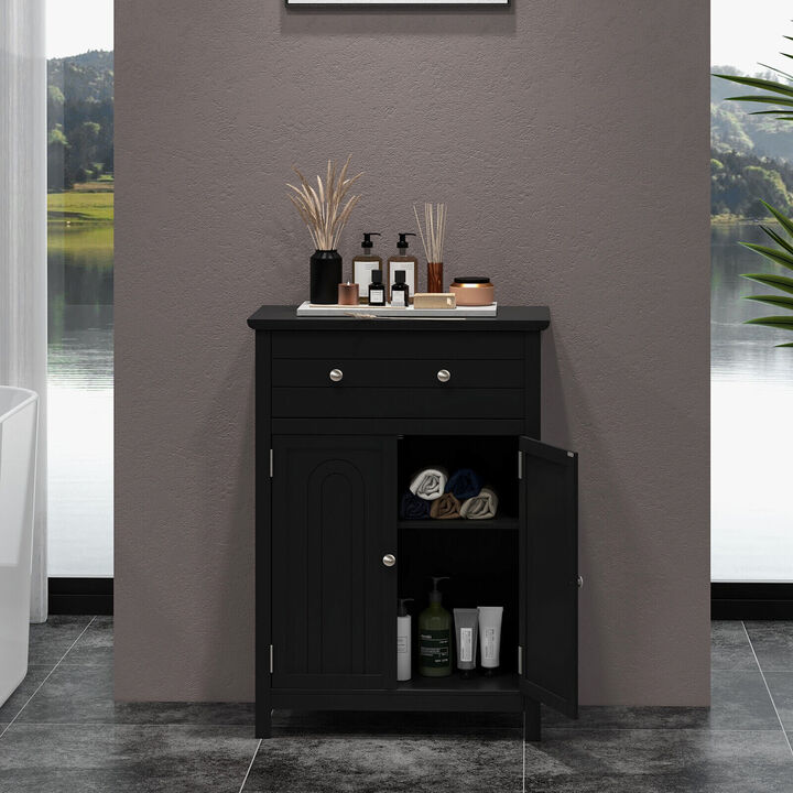 Wooden Bathroom Floor Cabinet with Drawer and Adjustable Shelf