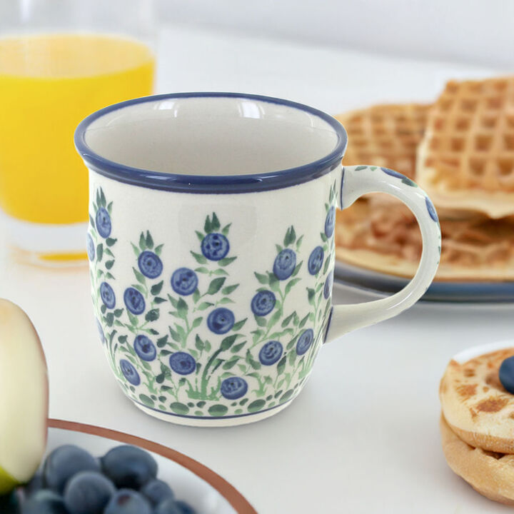 Blue Rose Polish Pottery Porcelain Vine Plain Coffee Mug