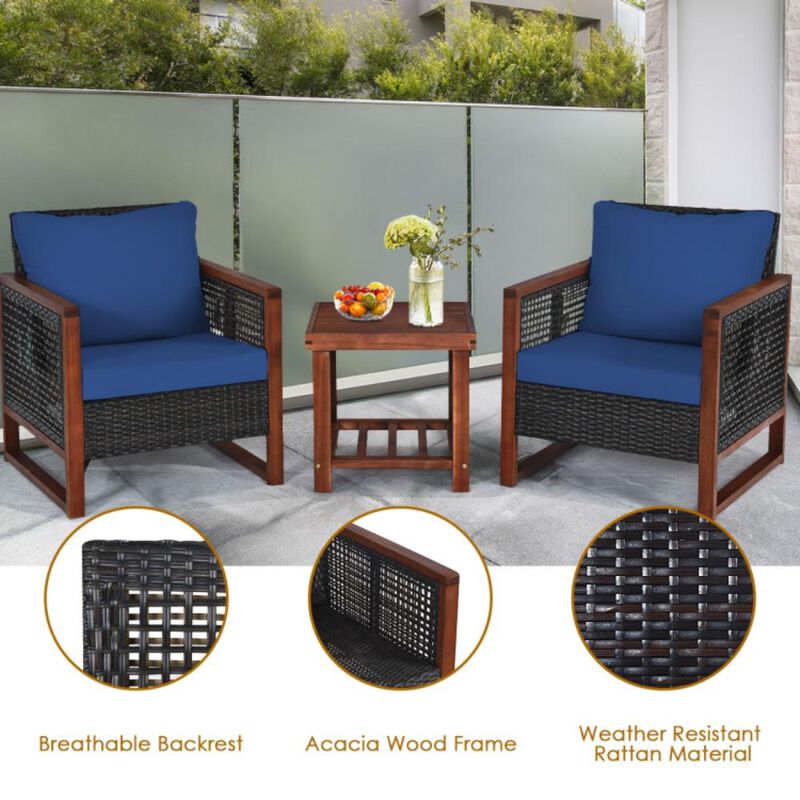 Hivvago 3 Pieces Acacia Wood Patio Furniture Set with Coffee Table