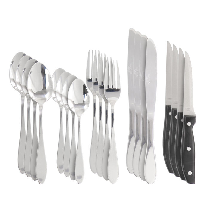 Oster Silvermist 20 Piece Stainless Steel Flatware Set with Steak Knives