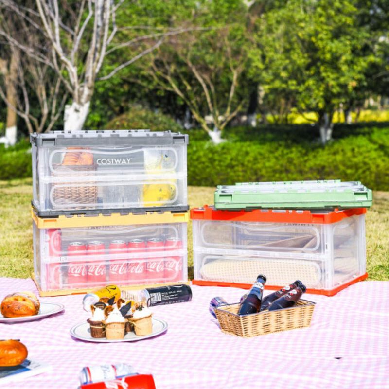 4 Pack Collapsible and Stackable Plastic Storage Bins with Attached Lid