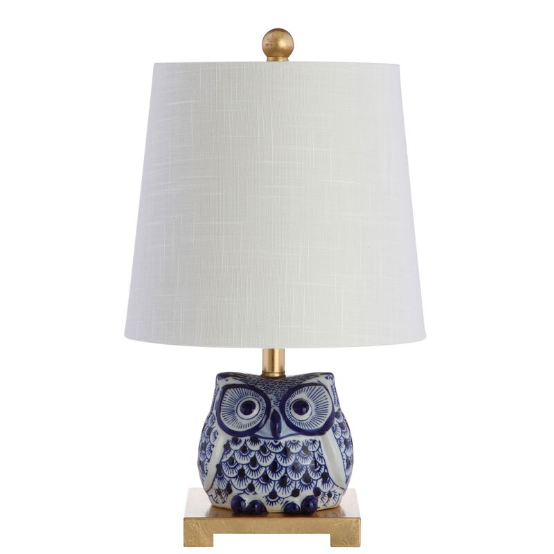 Justina 16" Ceramic Mini LED Table Lamp, Blue/White