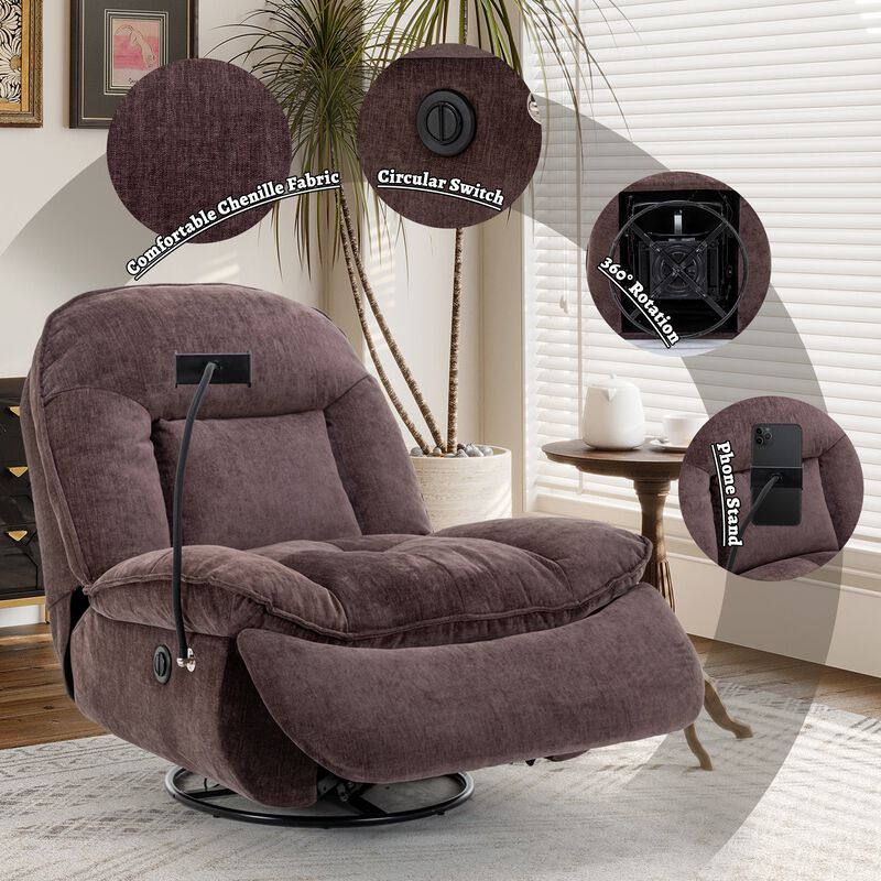 MONDAWE Indoor Velvet 360 Degrees Swivel Recliner Accent Chair with Massage