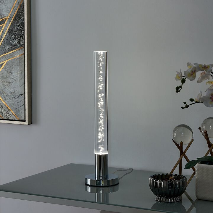 Cylinder Table Lamp Chrome Metal and Acrylic LED Light