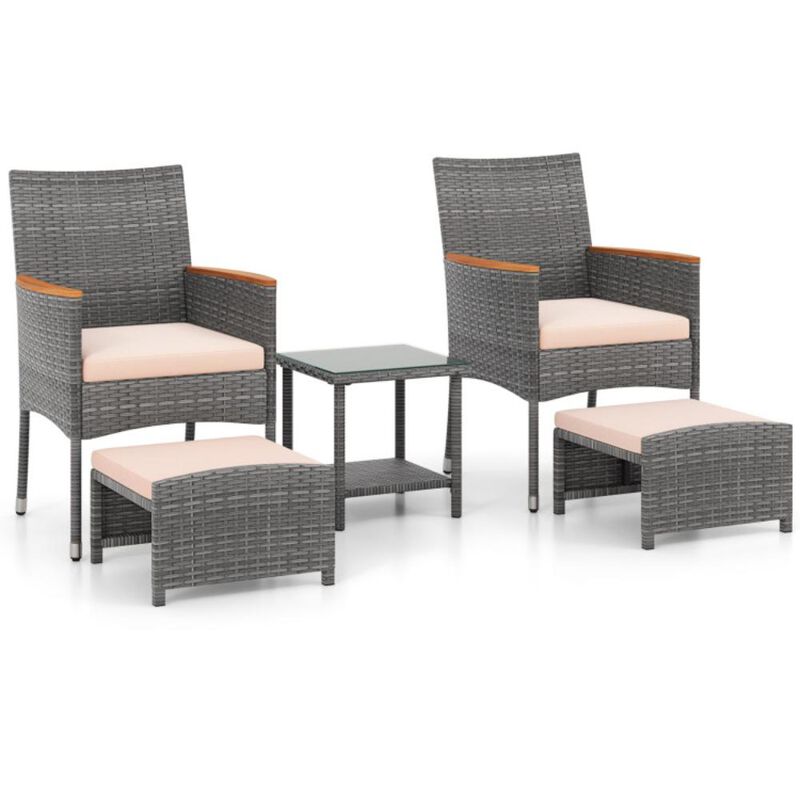 Hivvago 5 Pieces Patio Conversation Set with Soft Cushions and Ottomans