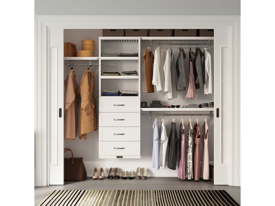 Solid Wood Reach-In Closet Organizer with 4 Shaker Style Drawers