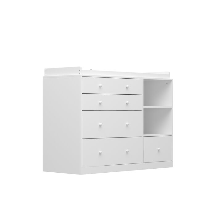 5-Drawers White Wood Chest of Drawers Dresser Vanity Table Storage Cabinet with Shelf 36.1 in. H x 47.2 W x 19.7 D