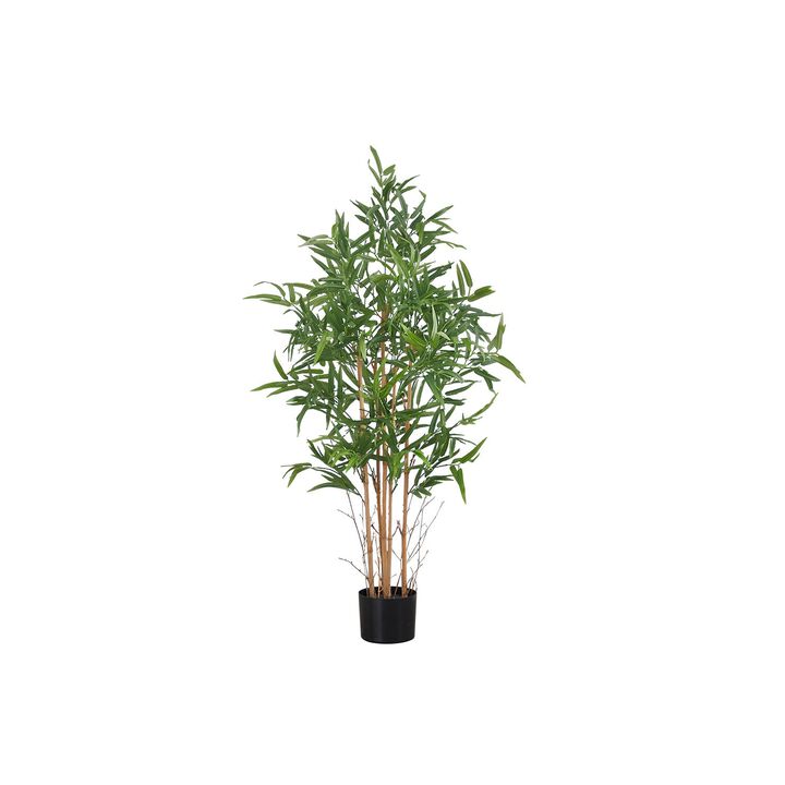 Monarch Specialties I 9563 - Artificial Plant, 50" Tall, Bamboo Tree, Indoor, Faux, Fake, Floor, Greenery, Potted, Decorative, Green Leaves, Black Pot