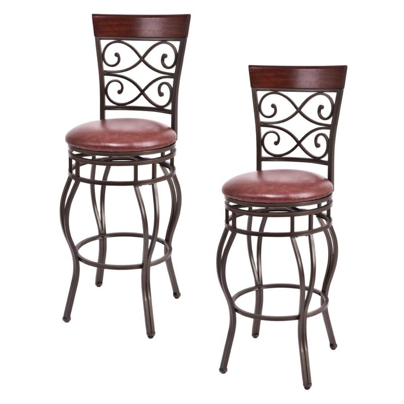 Set of 2 30 Inch Bar Stool with Backrest and Footrest