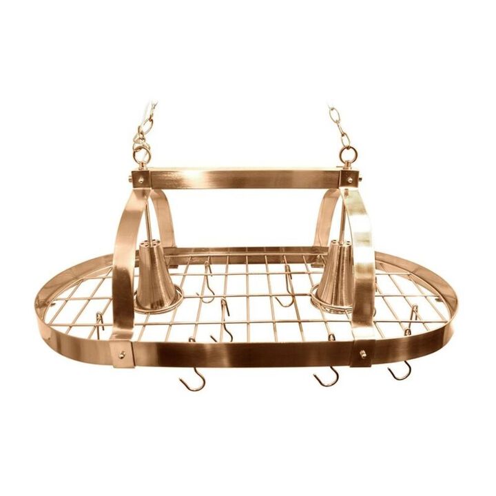 Rustic 2-Light 10 Hook Ceiling Mounted Hanging Pot Rack