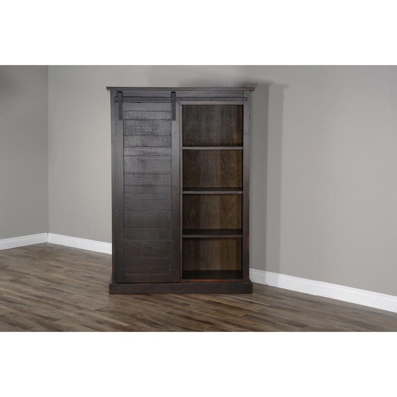 Sunny Designs 66 Adjustable Shelf Barn Door Wood Bookcase in Charred Oak